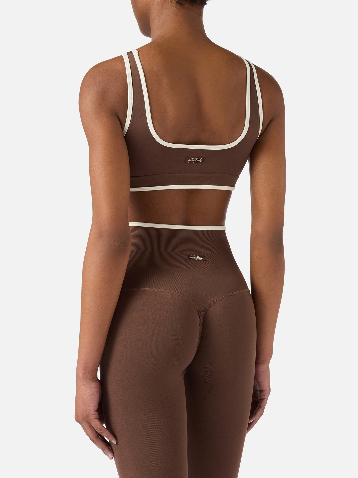 Brown technical fabric Fify sports top with contrast trim