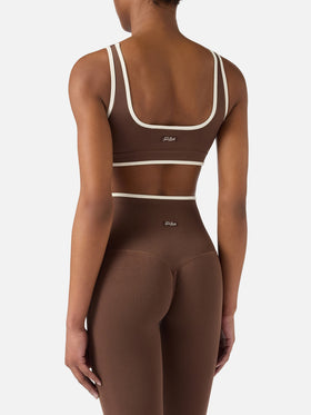 Brown technical fabric Fify sports top with contrast trim