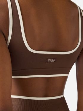 Brown technical fabric Fify sports top with contrast trim