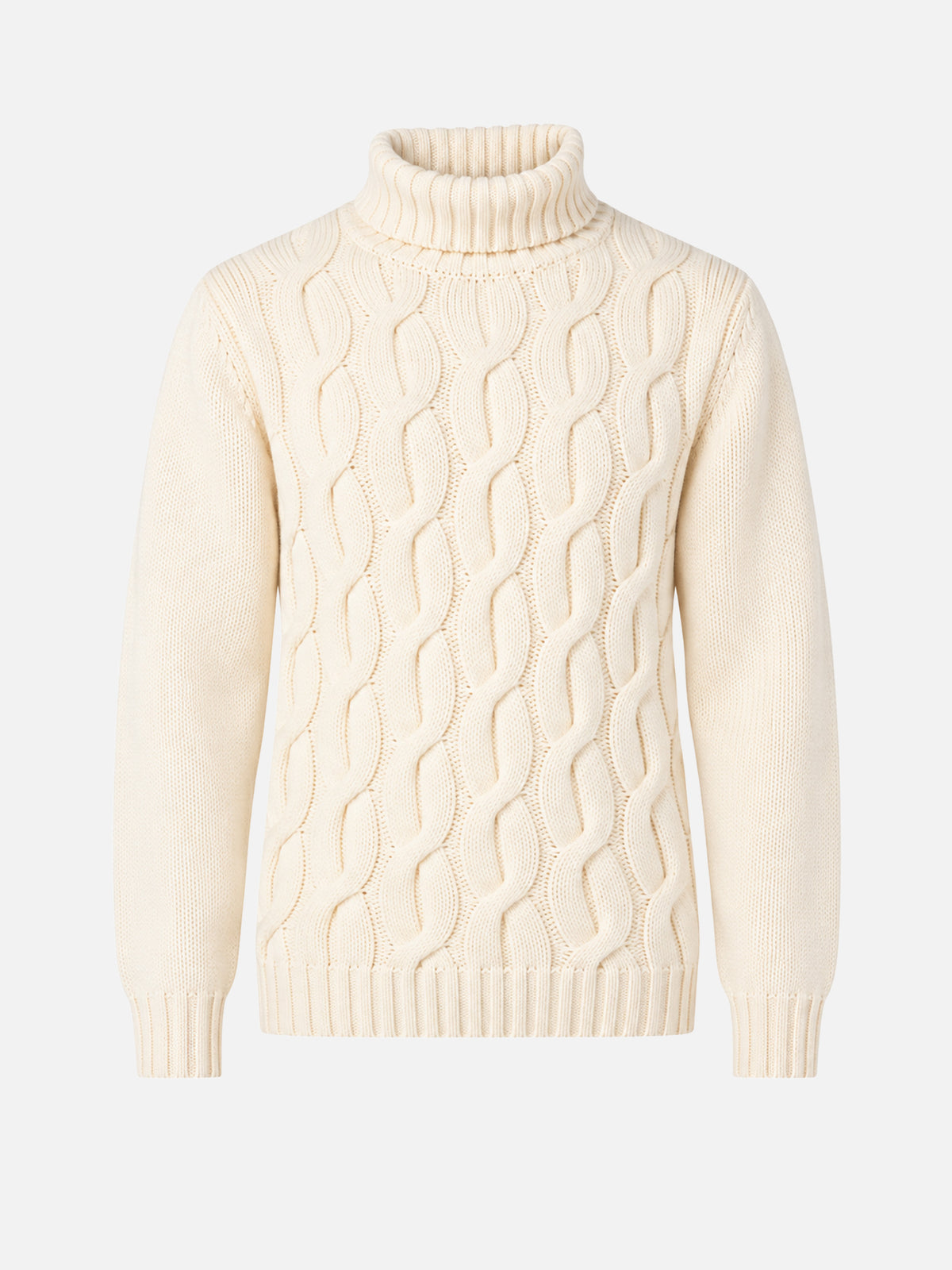 Pull en maille torsadée style pêcheur en mélange de cachemire blanc cassé 