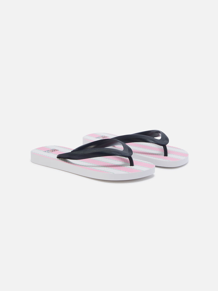 Gummi-Slides zum Hineinschlüpfen mit rosa-weißen Streifen 