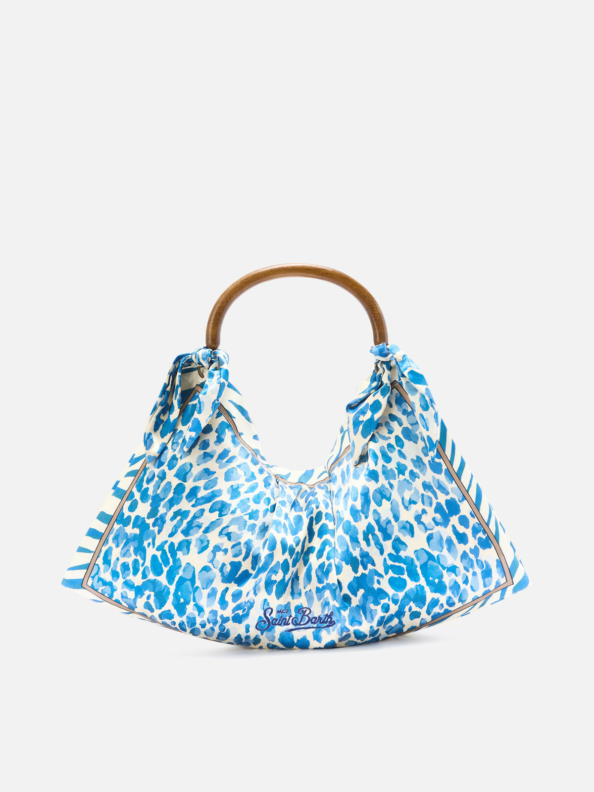 Bolso foulard de seda con asa de madera y estampado animal 