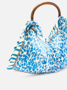 Bolso foulard de seda con asa de madera y estampado animal 