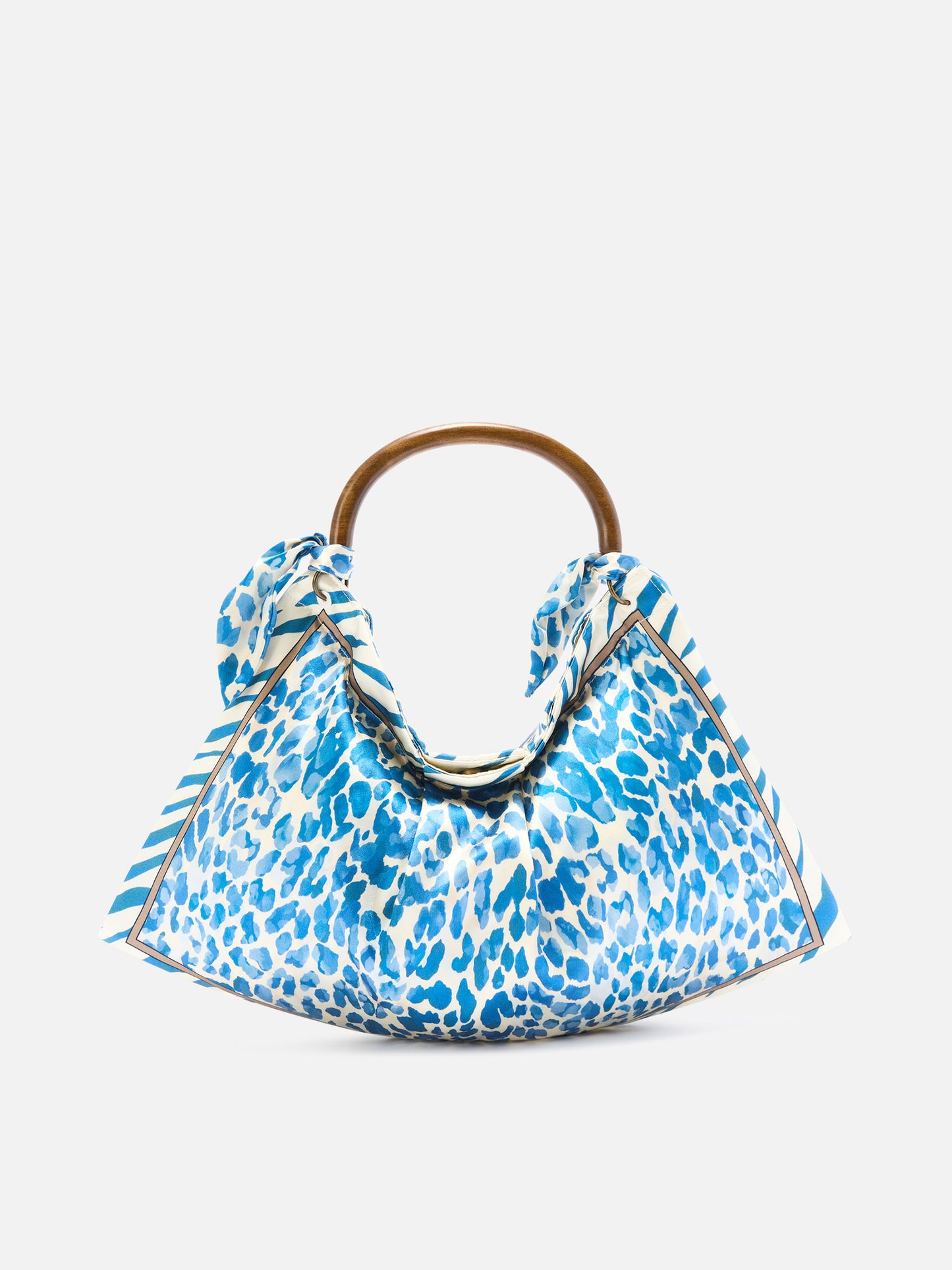 Bolso foulard de seda con asa de madera y estampado animal 