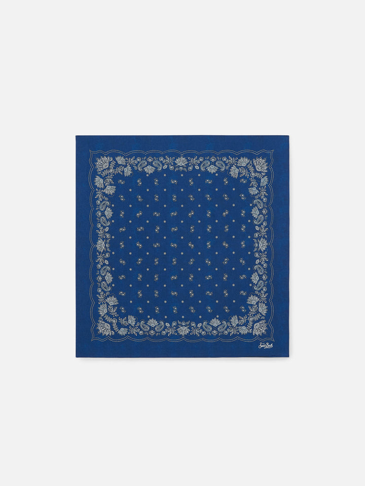 Cotton Foulard with indigo blue bandanna print