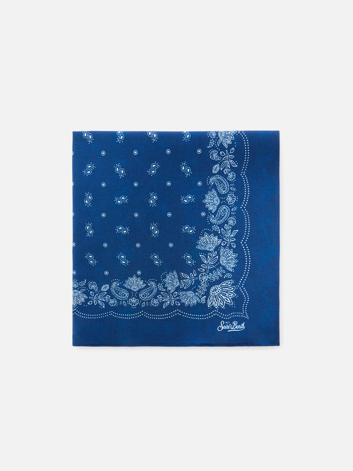 Cotton Foulard with indigo blue bandanna print
