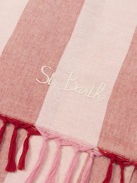 Leichtes Baumwoll-Strandtuch Fouta mit rosa Streifendruck