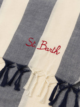 Light cotton beach towel Fouta with navy blue striped print - MC2 Saint Barth