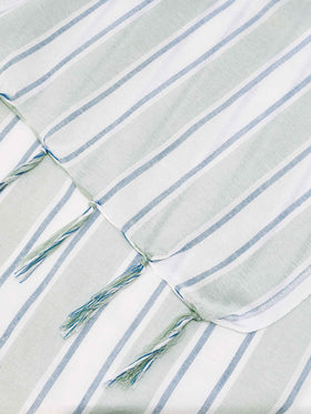 Serviette de plage fouta Lightbeach à rayures vert aqua et blanches avec logo brodé 