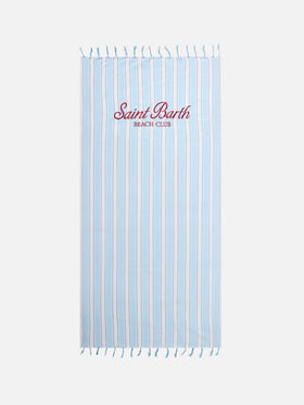 Foutas Lightbeach towel with light blue and white stripes and embroidered logo