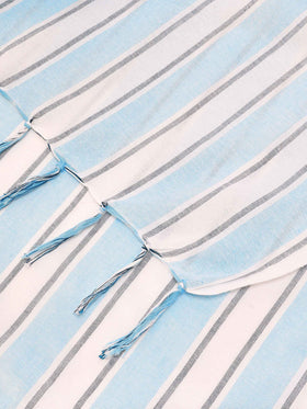 Foutas Lightbeach towel with light blue and white stripes and embroidered logo