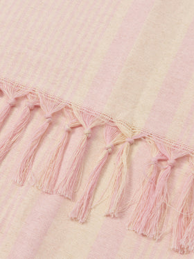 Leichtes Baumwoll-Strandtuch Fouta mit rosa Streifendruck und Stickerei