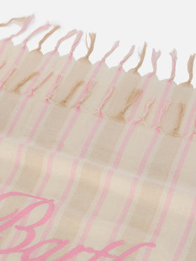 Serviette de plage fouta Lightbeach à rayures beige et blanches avec logo brodé 