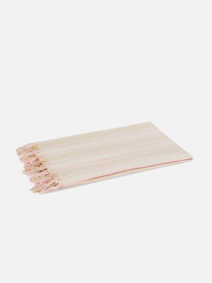Foutas Lightbeach towel with beige and white stripes and embroidered logo
