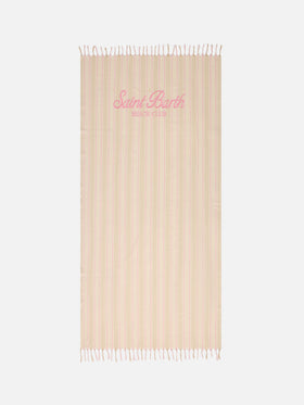 Toalla de playa Foutas Lightbeach con rayas beige y blancas y logo bordado 