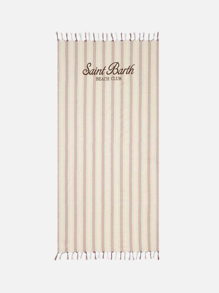 Foutas Lightbeach-Handtuch mit beigen und hellblauen Streifen und gesticktem Logo 