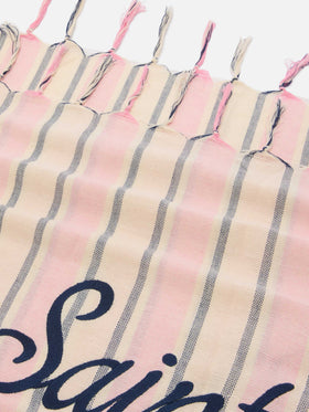 Serviette de plage fouta Lightbeach à rayures roses et blanches avec logo brodé 
