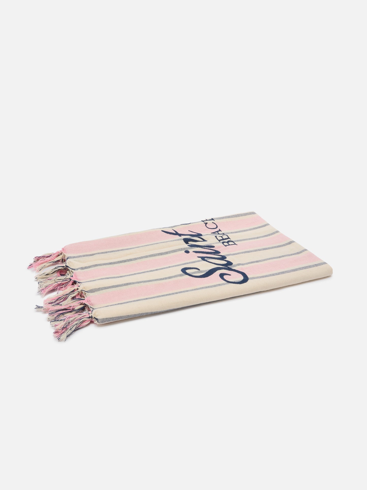 Serviette de plage fouta Lightbeach à rayures roses et blanches avec logo brodé 