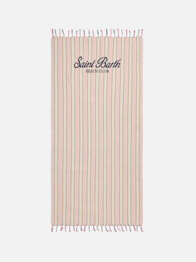 Serviette de plage fouta Lightbeach à rayures roses et blanches avec logo brodé 