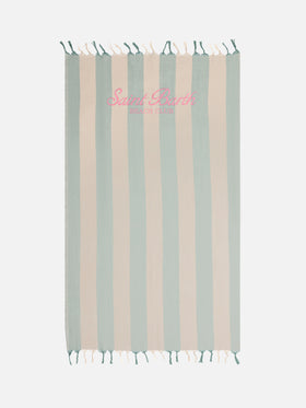 Light cotton Fouta beach towel with sage green striped print - MC2 Saint Barth