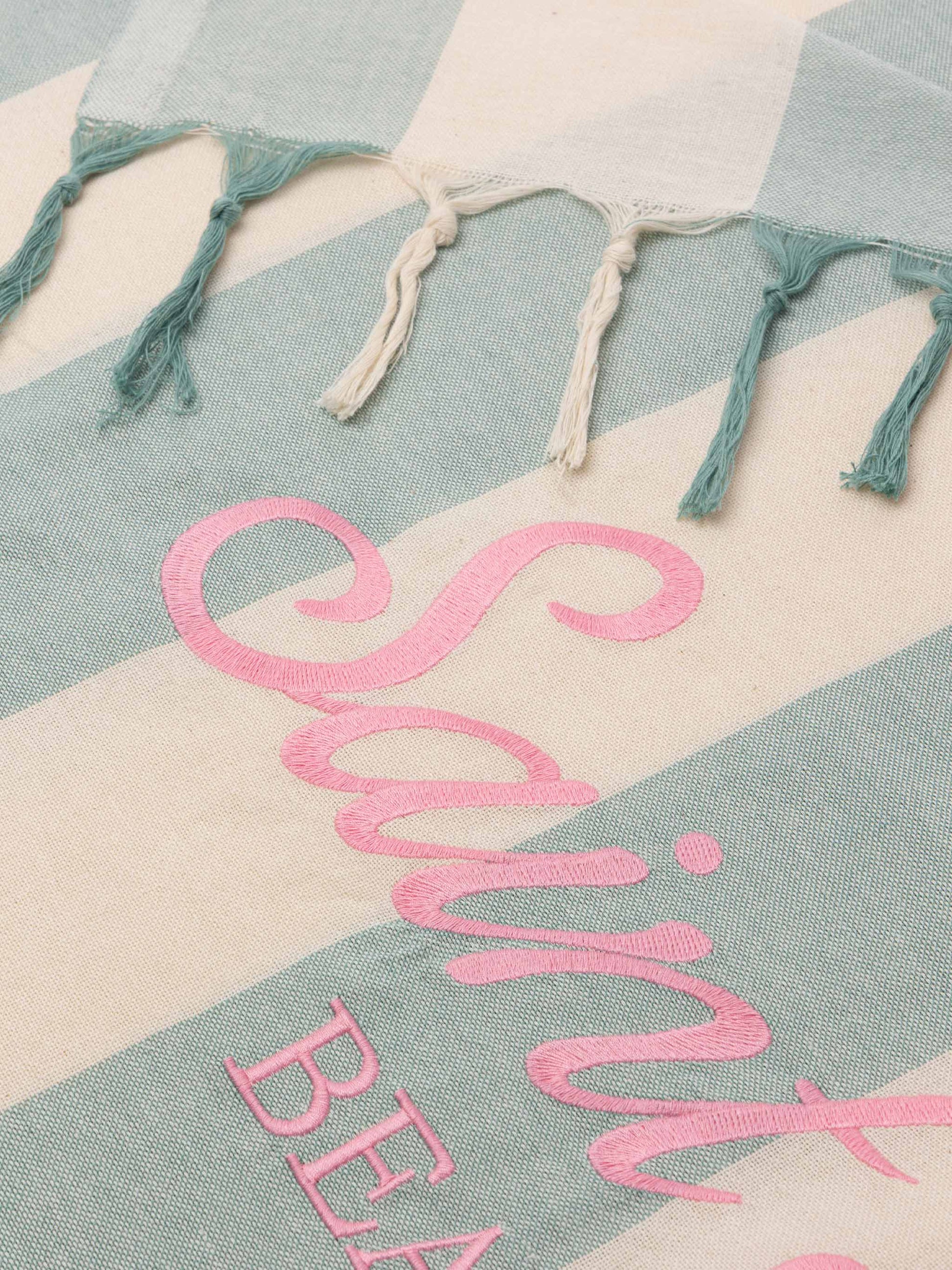 Light cotton Fouta beach towel with sage green striped print - MC2 Saint Barth