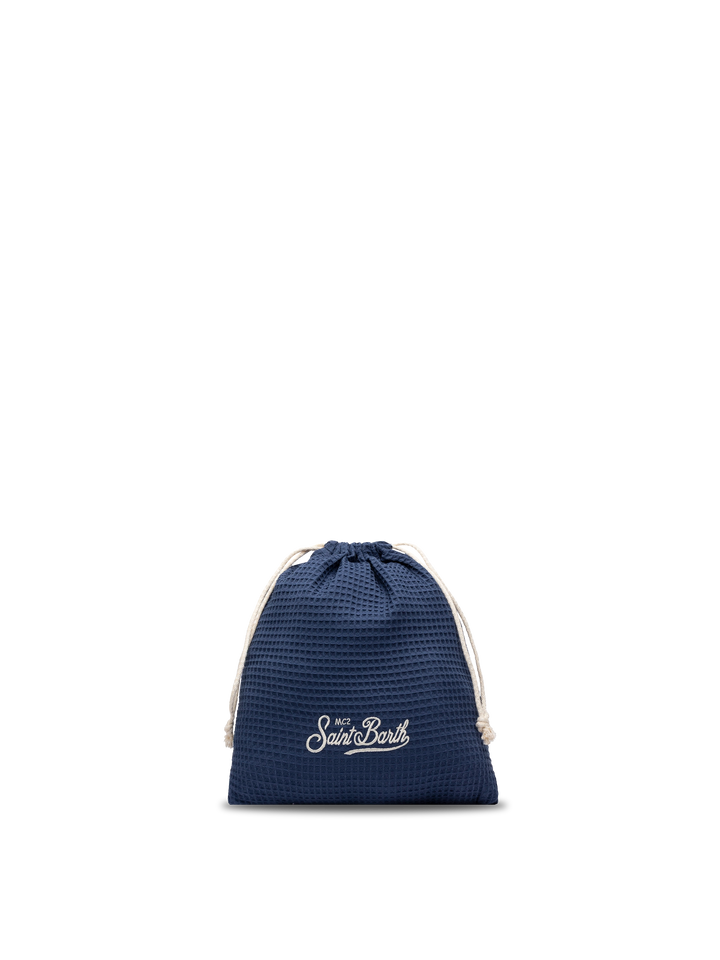 Blue beach towel with integrated bag