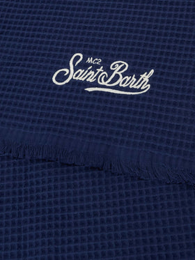 Blue beach towel with integrated bag