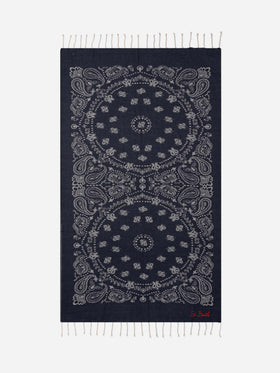 Foutas cotton Jaquard beach towel with navy blue bandana pattern