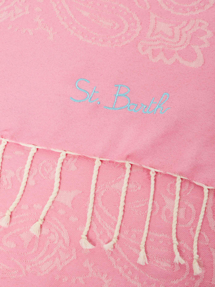 Telo mare Foutas in cotone jacquard con fantasia bandana rosa