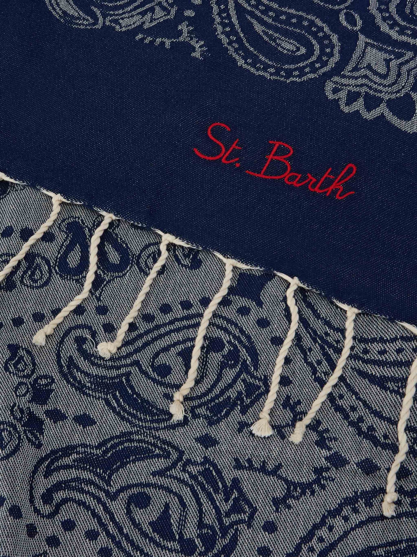 Serviette de plage fouta en coton Jacquard avec motif bandana bleu marine 