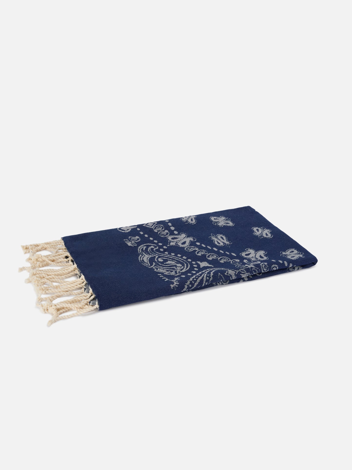 Serviette de plage fouta en coton Jacquard avec motif bandana bleu marine 