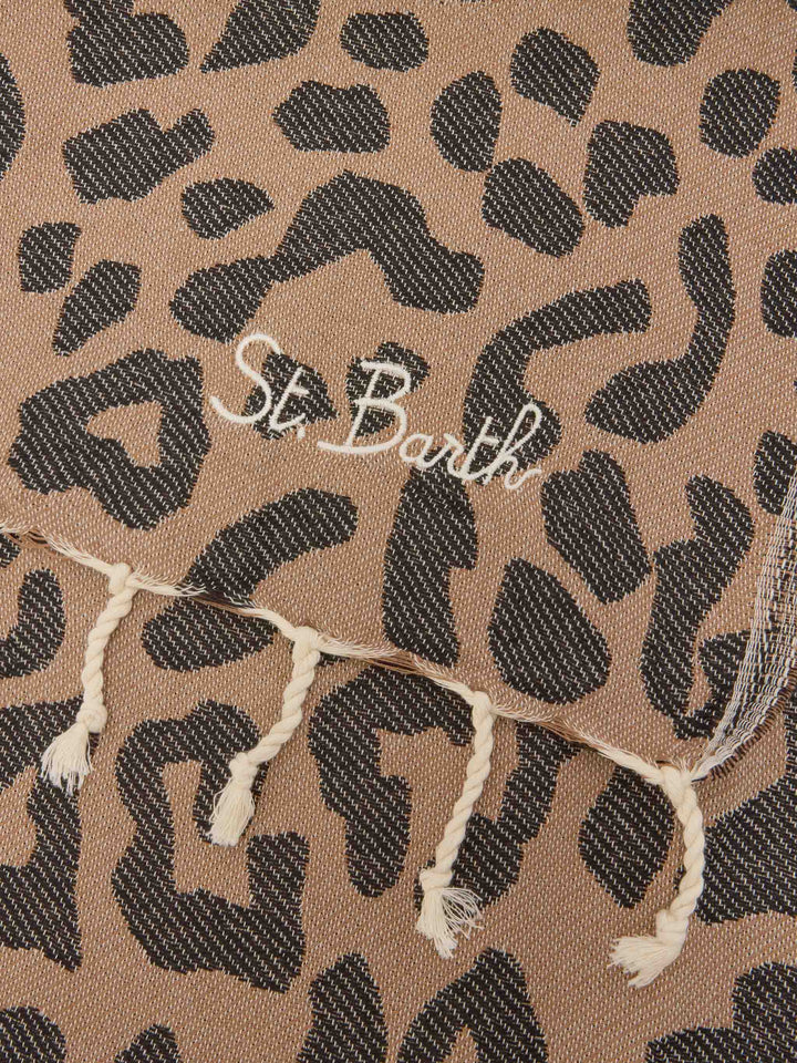 Telo mare Foutas in cotone jacquard con fantasia leopardata