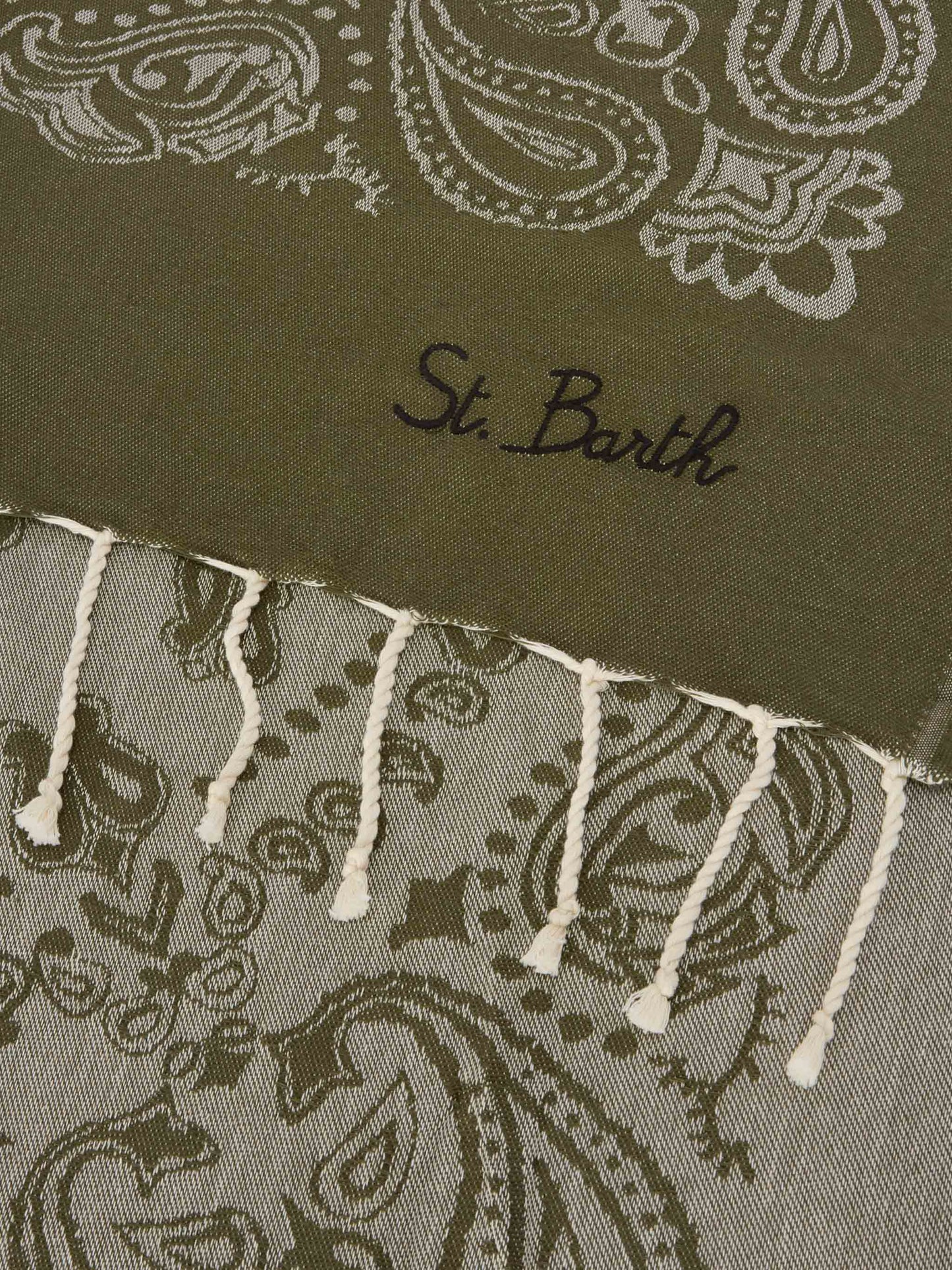 Foutas cotton Jaquard beach towel with military green bandana pattern