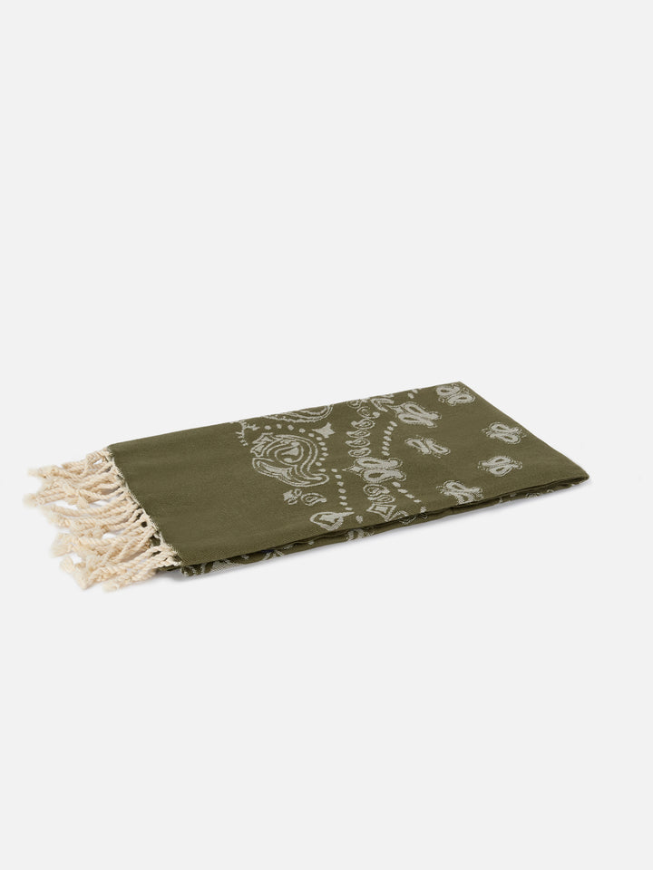 Foutas cotton Jaquard beach towel with military green bandana pattern