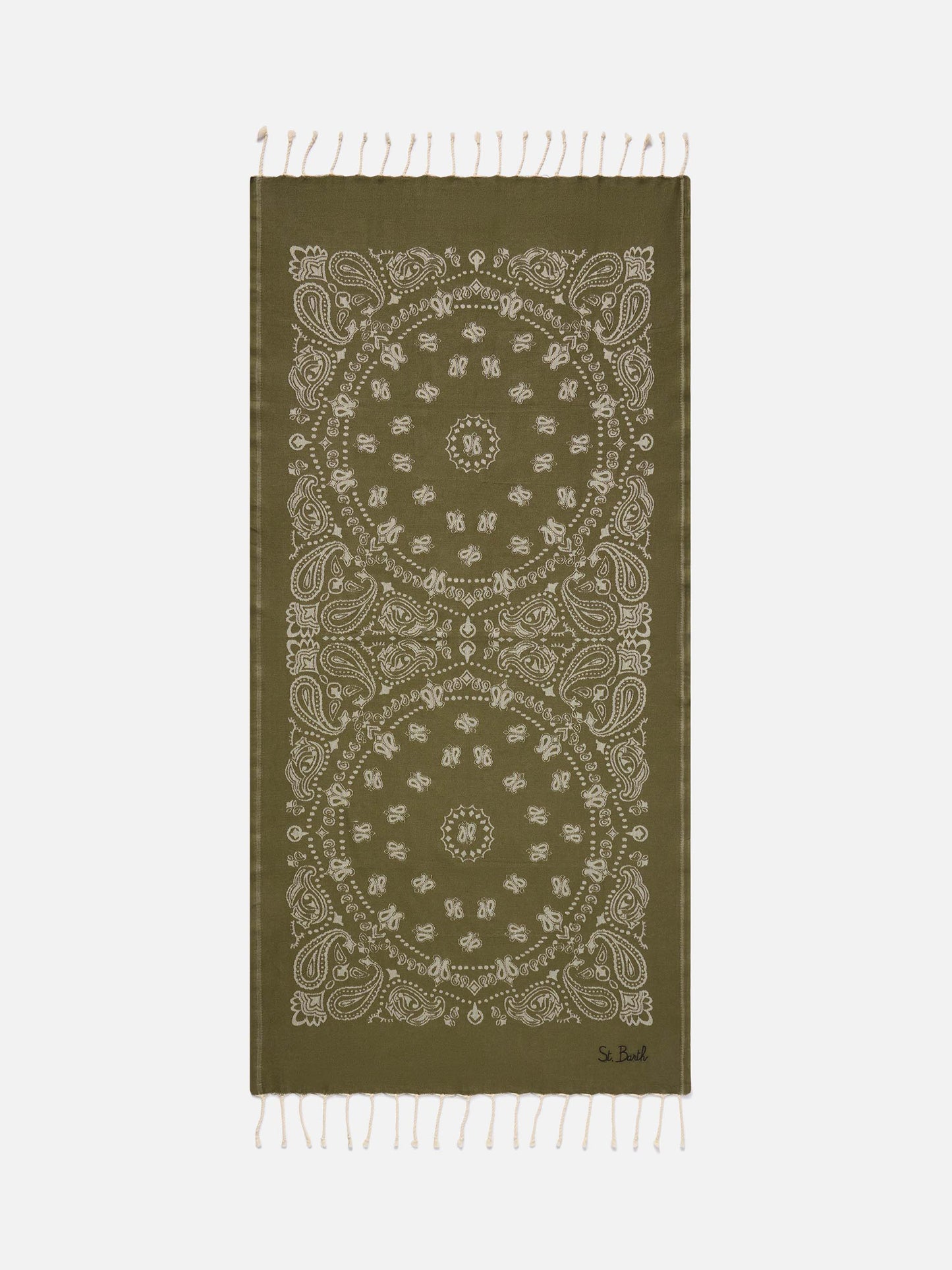 Toalla de playa foutas de algodón Jaquard con estampado bandana verde militar 