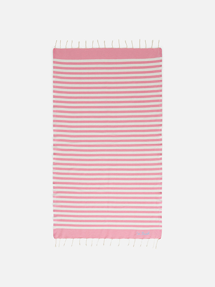 Cotton beach towel Fouta with pink striped print - MC2 Saint Barth