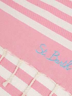 Foutas beach towel with pink and white stripes