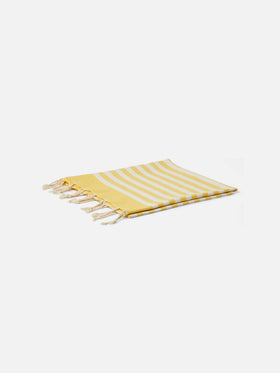Serviette de plage fouta à rayures jaunes et blanches 