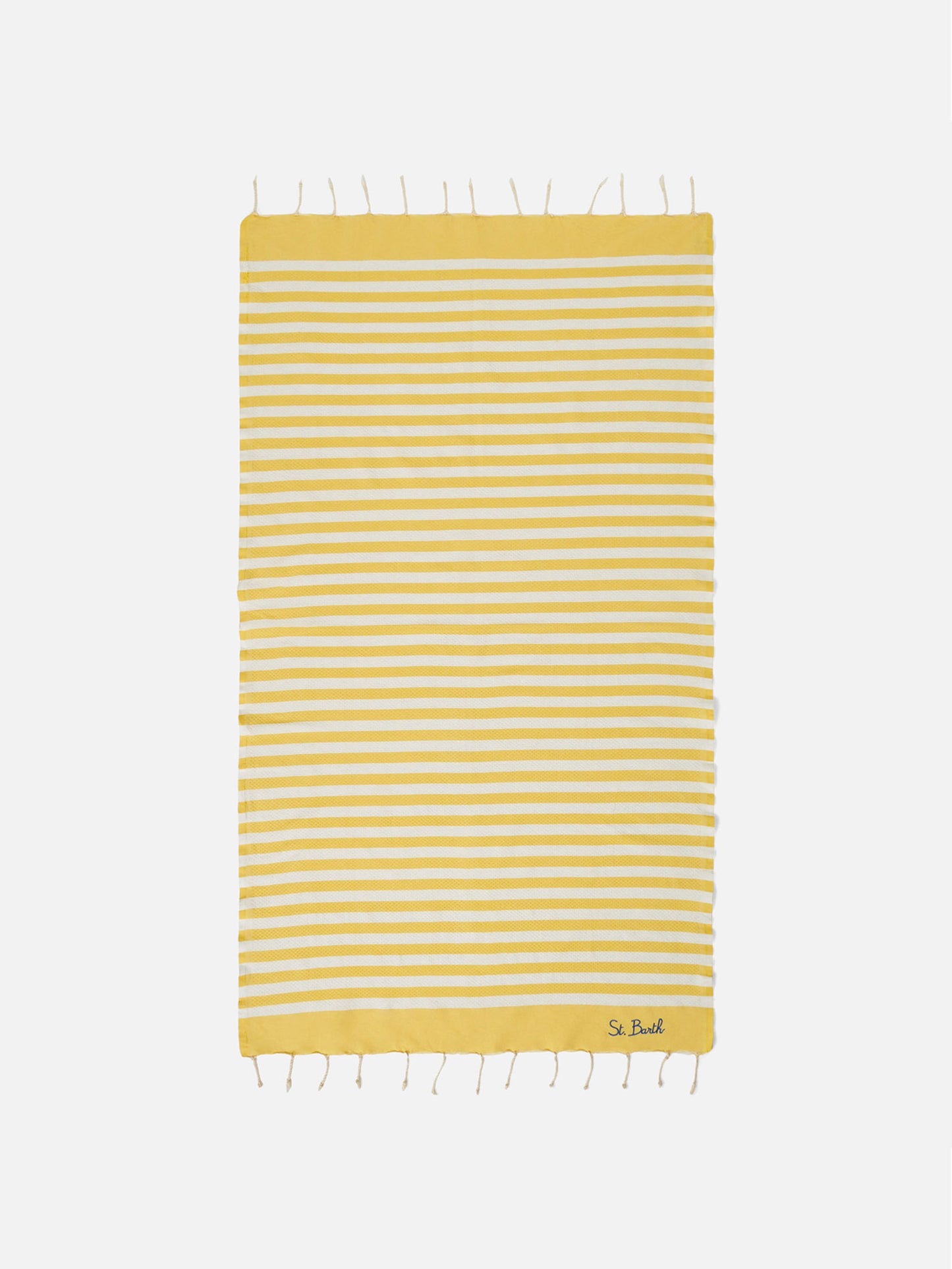Serviette de plage fouta à rayures jaunes et blanches 