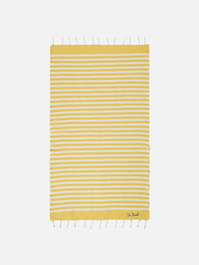 Serviette de plage fouta à rayures jaunes et blanches 