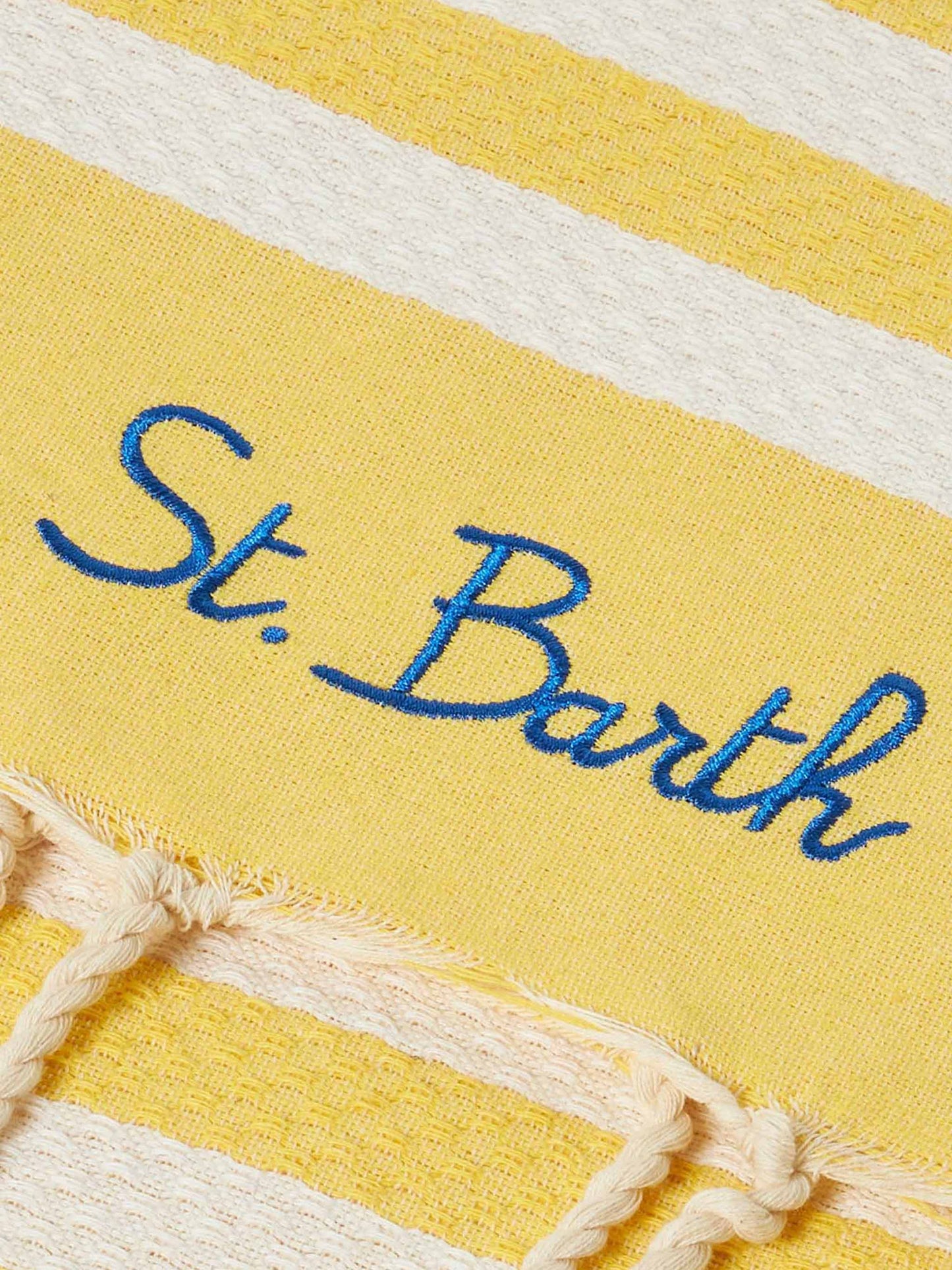 Serviette de plage fouta à rayures jaunes et blanches 