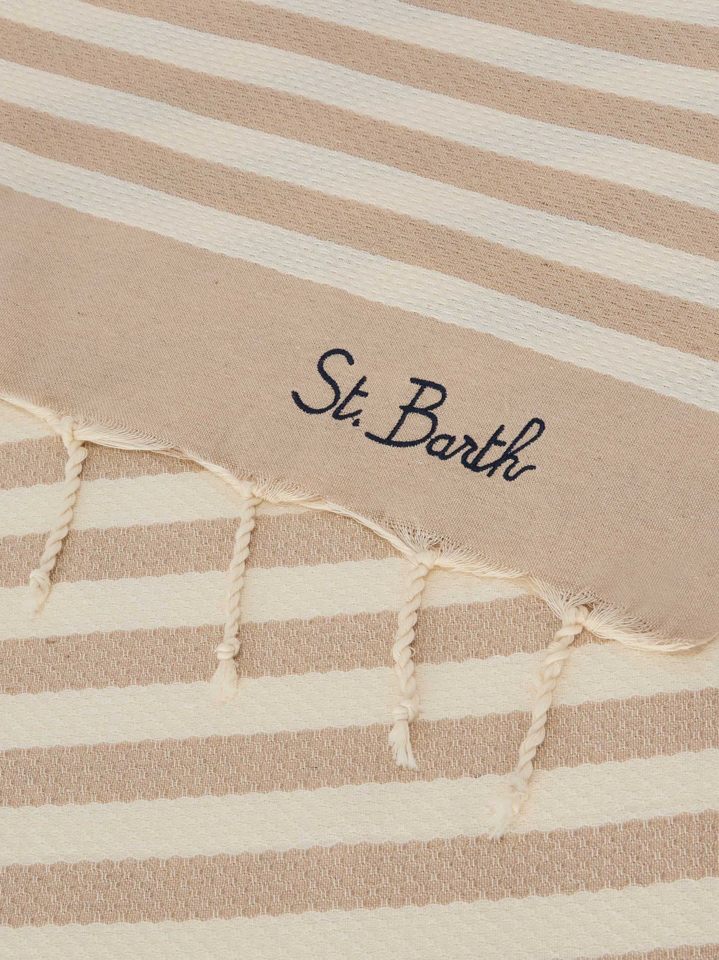 Serviette de plage fouta à rayures beige et blanches 