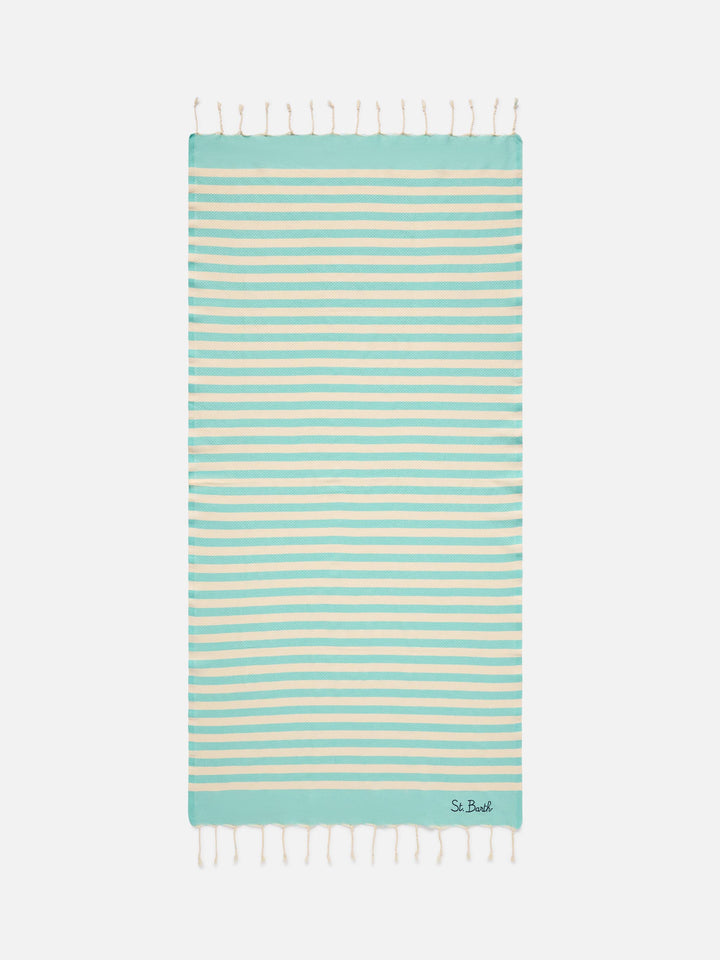 Foutas beach towel with aqua green and white stripes