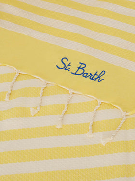 Serviette de plage fouta à rayures jaunes et blanches 