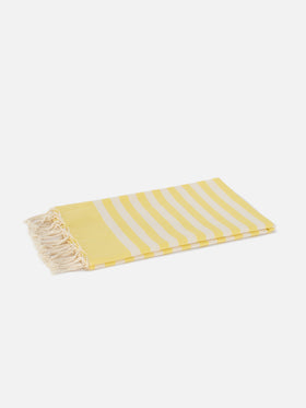 Serviette de plage fouta à rayures jaunes et blanches 