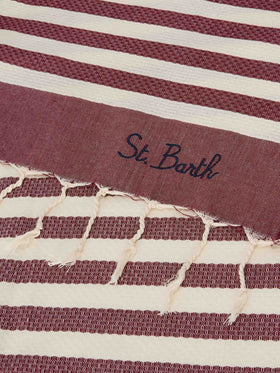 Foutas beach towel with burgundy and white stripes