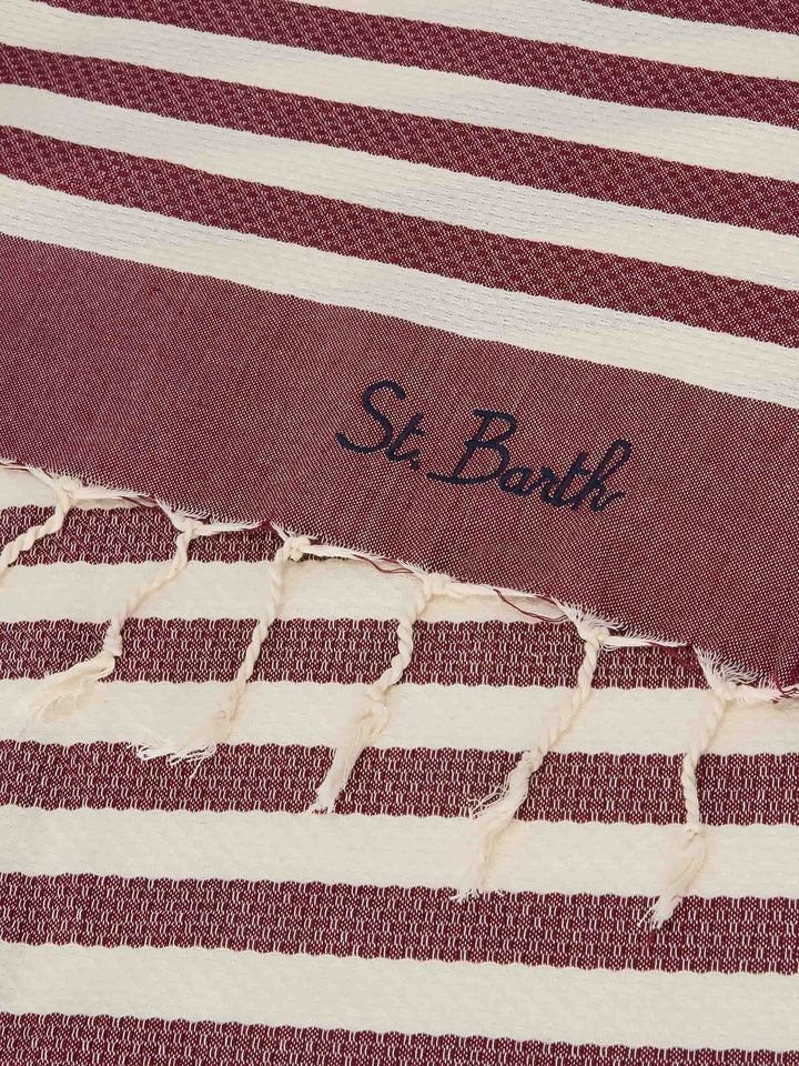 Foutas beach towel with burgundy and white stripes