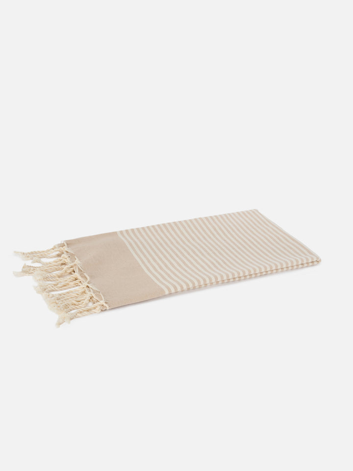 Foutas beach towel with small beige and white stripes
