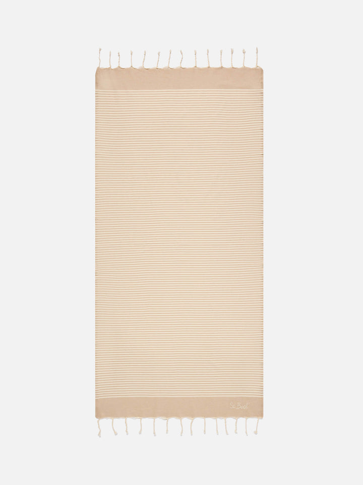 Foutas beach towel with small beige and white stripes