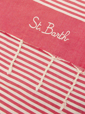 Serviette de plage fouta à fines rayures rouges et blanches 